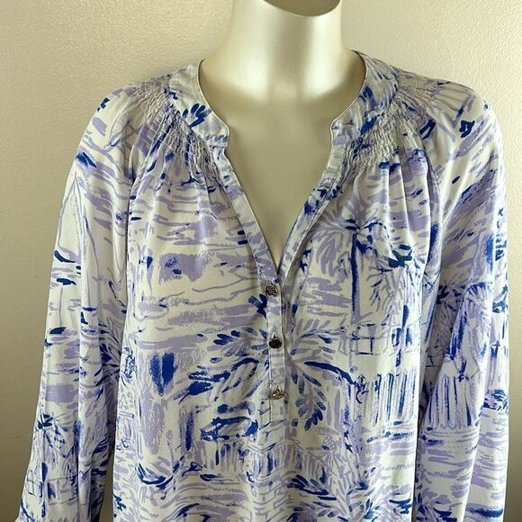 Lilly Pulitzer Elsa Lilac Verbena Rock The Dock Blouse Top Silk Size XL *flaw - Picture 2 of 9